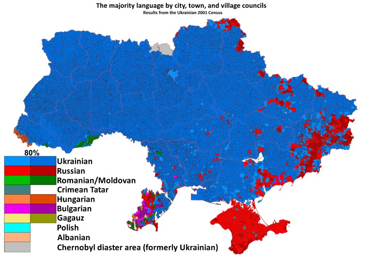 Dominujący język na Ukrainie wg.spisu ludności z 2001 roku