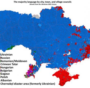 Dominujący język na Ukrainie wg.spisu ludności z 2001 roku