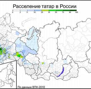 Obszary osadnictwa tatarskiego w Rosji, 2010