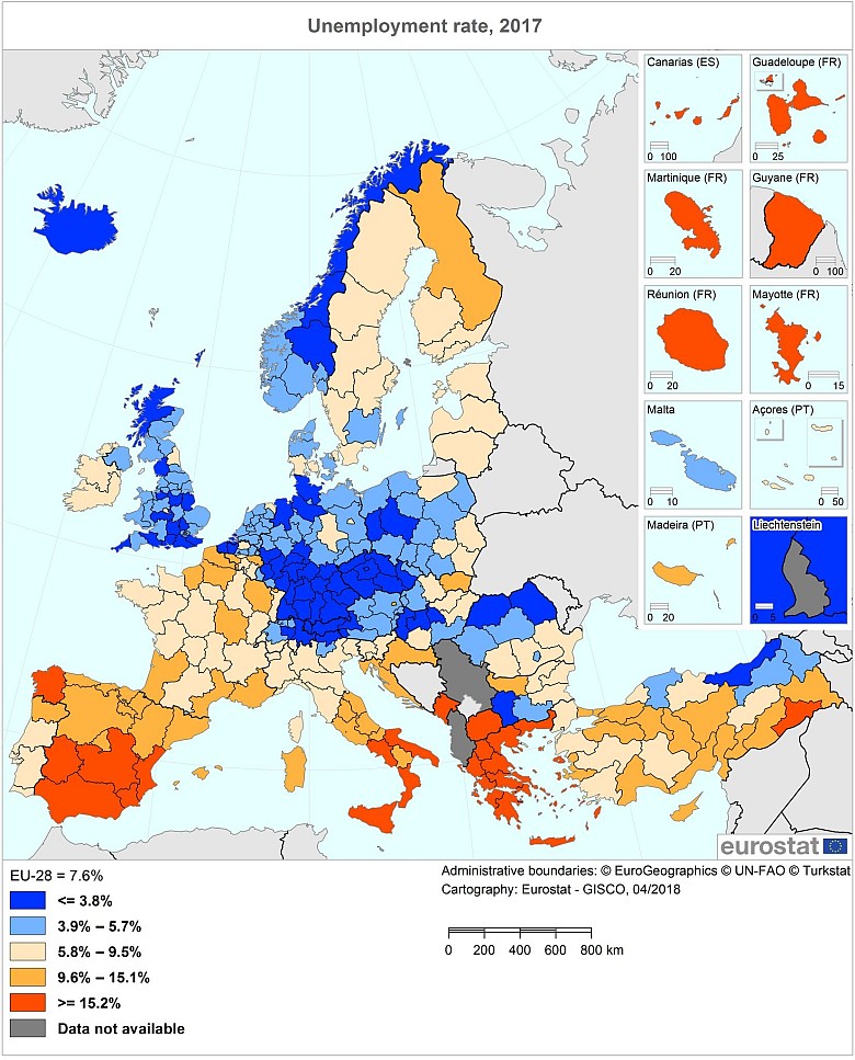 Stopa bezrobocia 2017, Eurostat