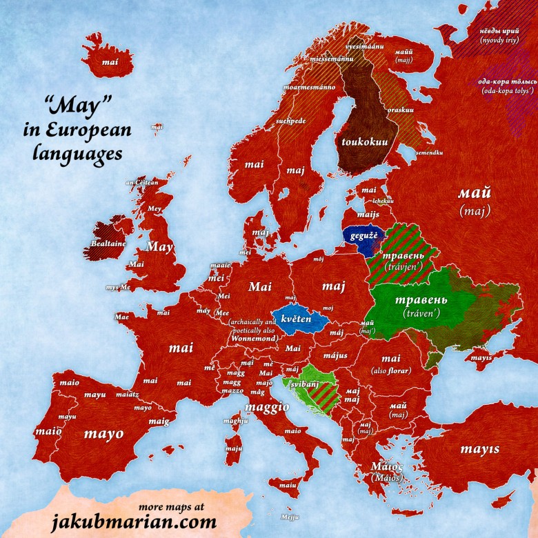Słowo maj w różnych europejskich językach