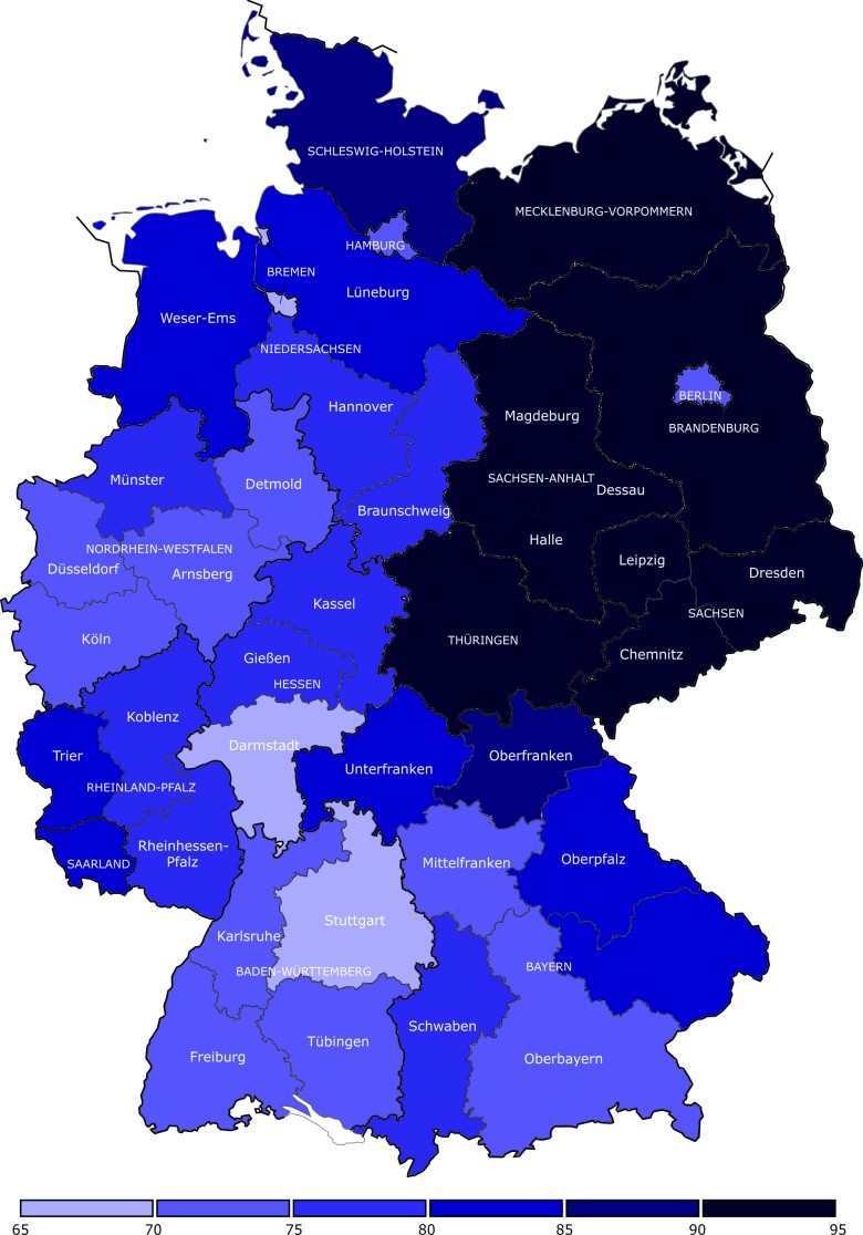 Ludność w Niemczech bez pochodzenia migracyjnego w poszczególnych regionach