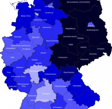 Ludność w Niemczech bez pochodzenia migracyjnego w poszczególnych regionach