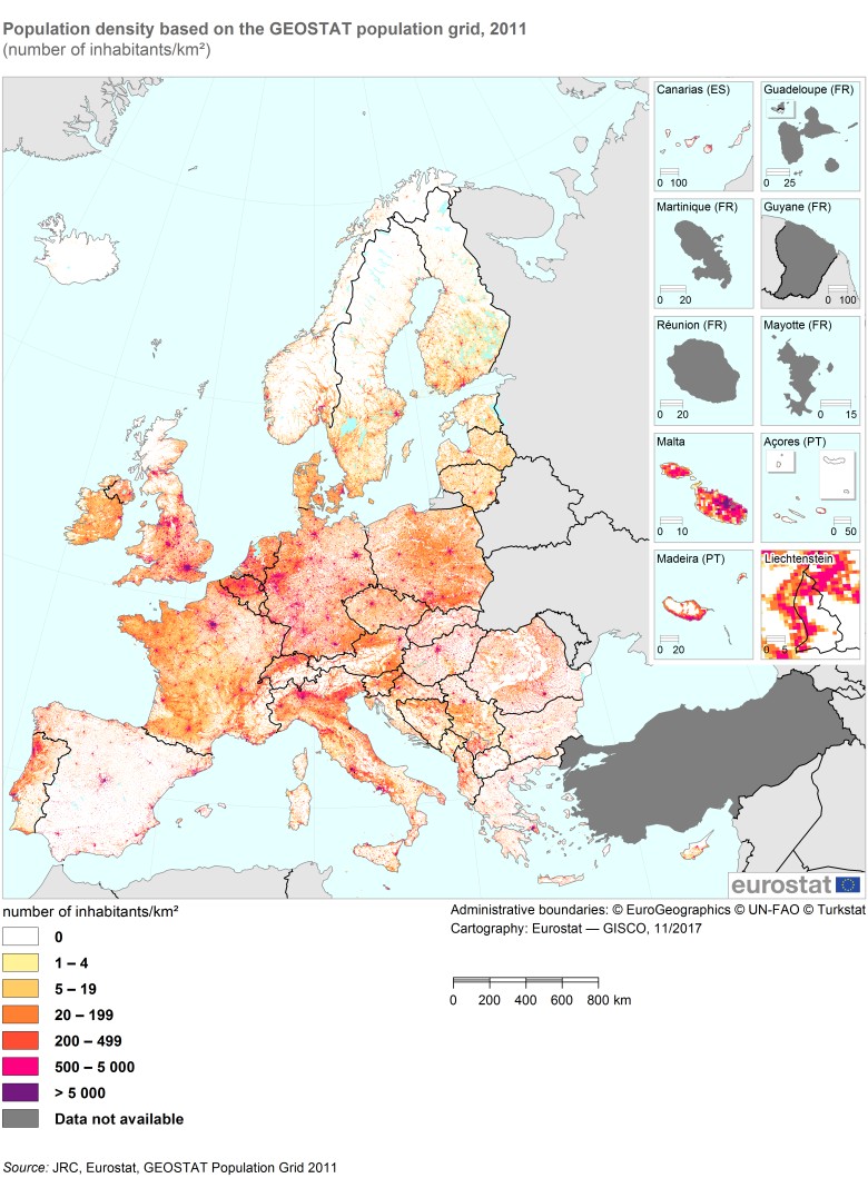 Mapa ludności Unii Europejskiej, 2011