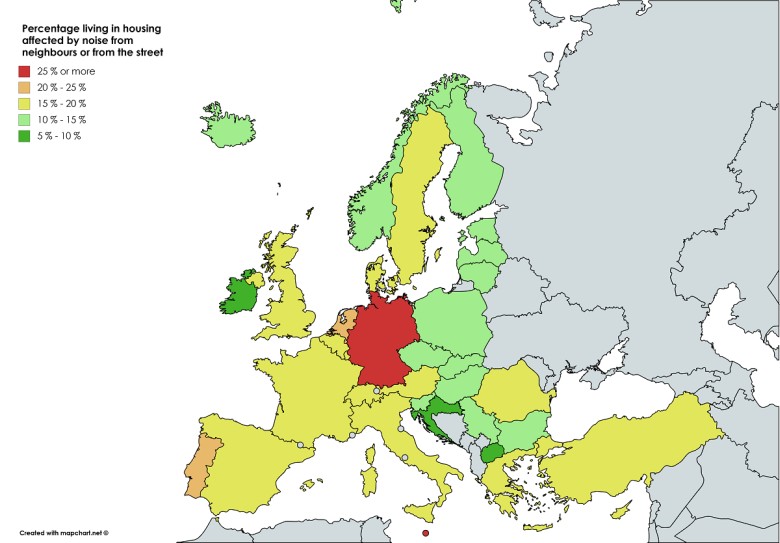 Osoby w Europie, które mieszkają przy hałaśliwej ulicy