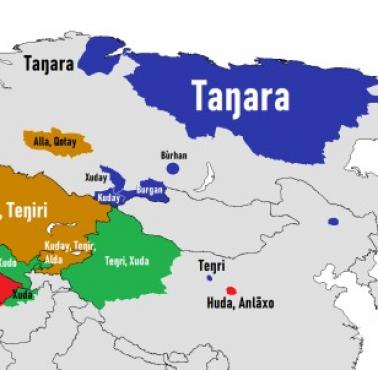 Słowo "Bóg" we wszystkich w językach turkijskich (tureckich)