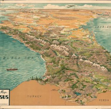 Mapa turystyczna ZSRR z 1930 roku - obszar Morza Czarnego od strony Kaukazu