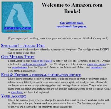 Tak wyglądała strona główna księgarni Amazon w 1995 roku
