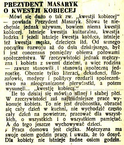 Poglądy prezydenta Czechosłowacji Masaryka na temat pracy kobiet, Moja przyjaciółka, 1935