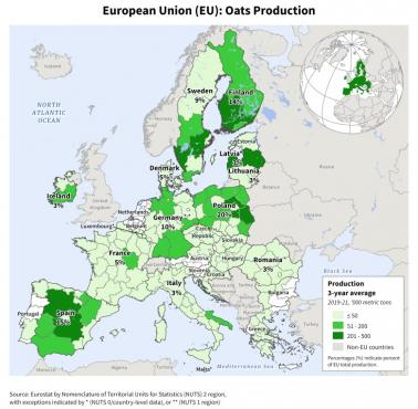 Produkcja owsa w Europie, 2019-2021