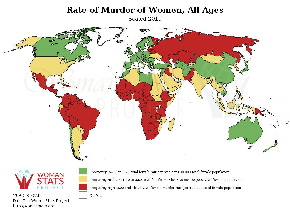 Wskaźnik zabójstw kobiet na świecie, w każdym wieku, 2019