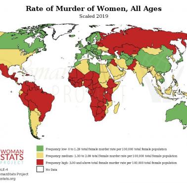 Wskaźnik zabójstw kobiet na świecie, w każdym wieku, 2019