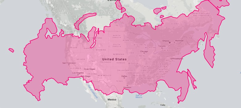 Mapa Rosji na tle USA