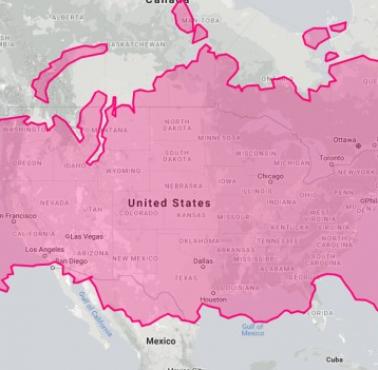 Mapa Rosji na tle USA