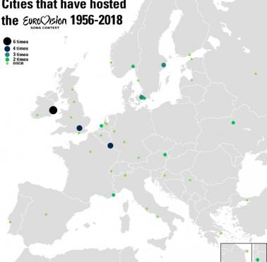 Kraje, które gościły finały Eurowizji od 1956-2018