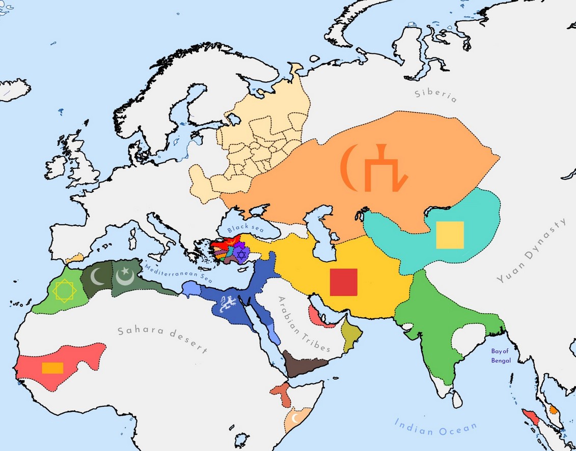 Państwa muzułmańskie w 1330 r. po konwersji Mongołów na islam
