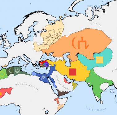 Państwa muzułmańskie w 1330 r. po konwersji Mongołów na islam