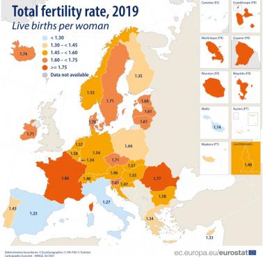 Współczynnik dzietności w krajach Unii w 2019 roku