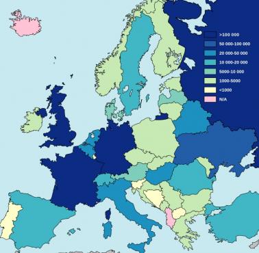 Liczba Żydów w krajach europejskich, 2005