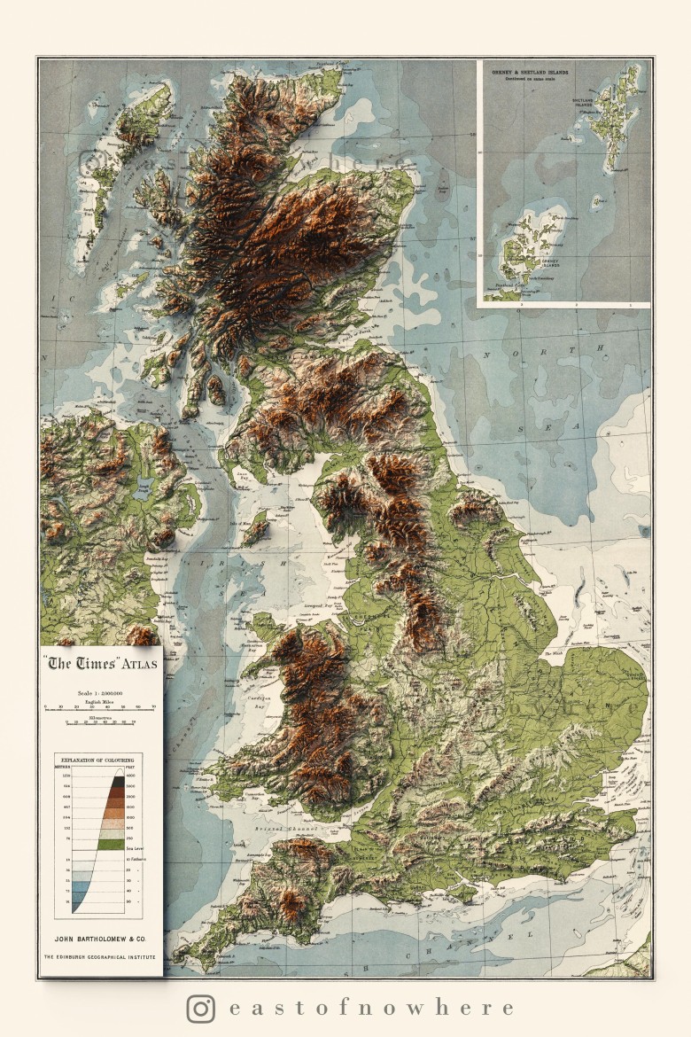 Hipsometryczna mapa Wysp Brytyjskich