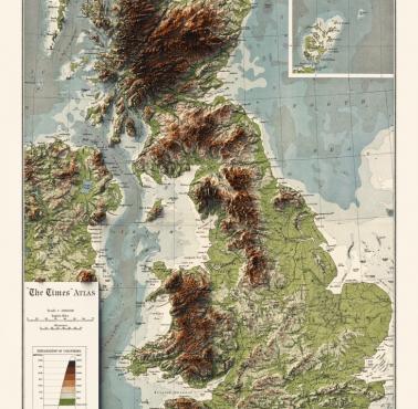 Hipsometryczna mapa Wysp Brytyjskich