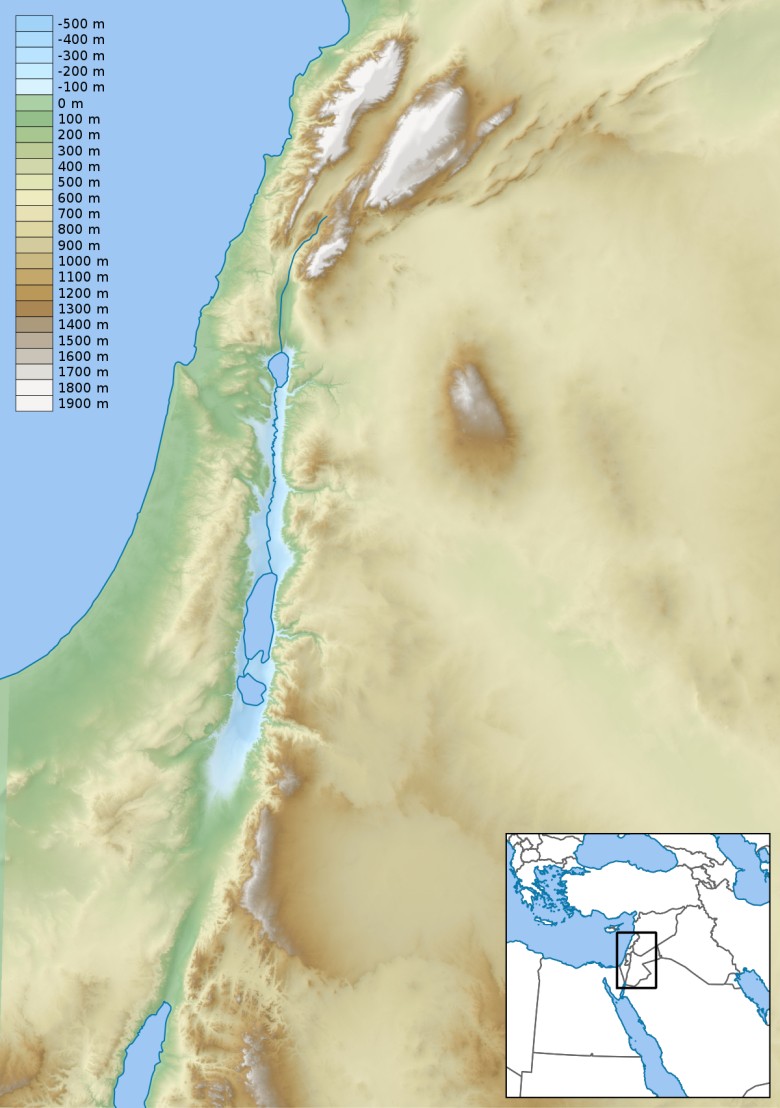 Topograficzna mapa Lewantu (Izrael, Jordania, Liban, Syria)