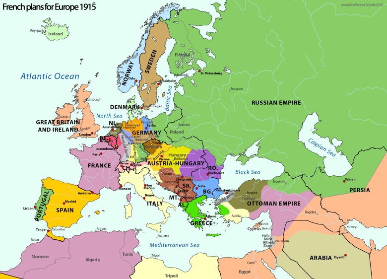 Francuskie plany podziału Europy w 1915 roku autorstwa francuskiej organizacji Action Française