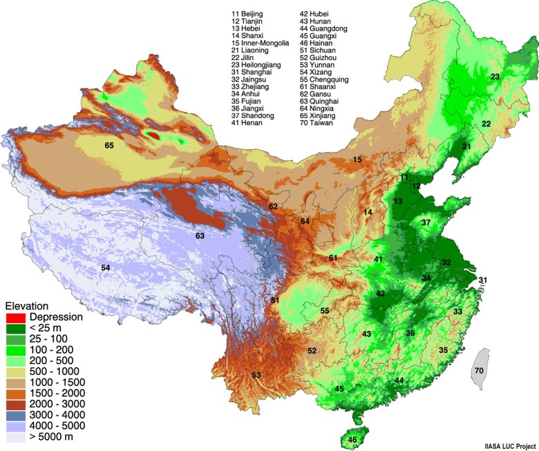 Topograficzna mapa Chin