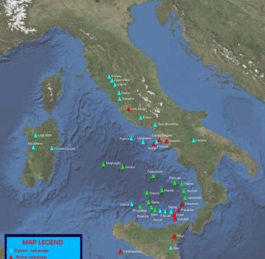 Mapa włoskich wulkanów i ich aktywności