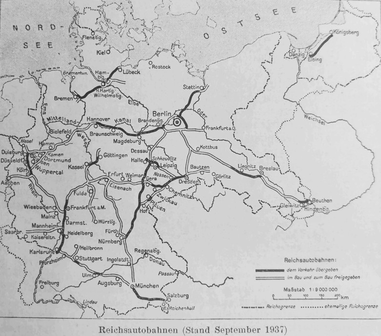 Mapa niemieckiego systemu autostrad z 1937 roku
