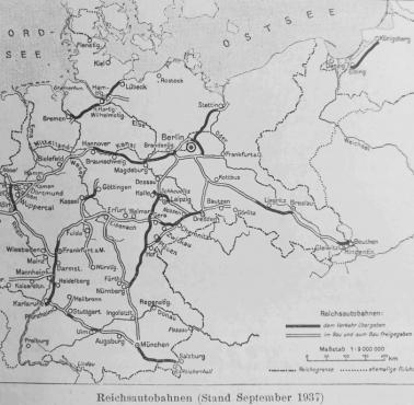Mapa niemieckiego systemu autostrad z 1937 roku