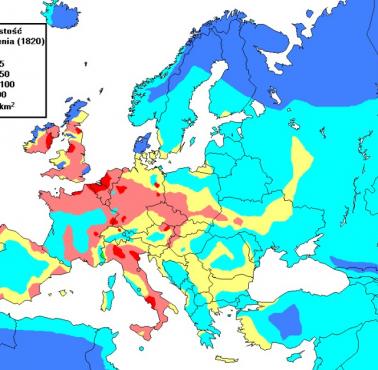 Gęstość zaludnienia w Europie w 1820 roku