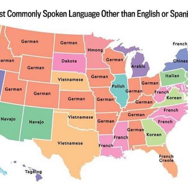 Dominujący język (po angielskim i hiszpańskim) według stanów USA