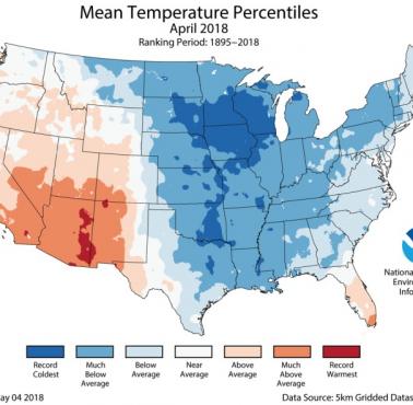 Gdzie w USA najzimniej, a gdzie średnio najcieplej, lata 1895-2018