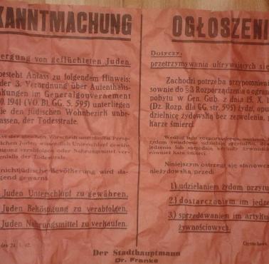 Niemieckie ogłoszenie z 1942 roku na terenach okupowanej Polski