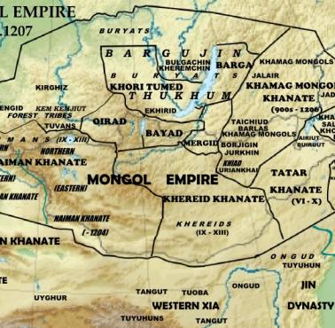 Imperium Mongołów na samym początku XIII wieku, 1207