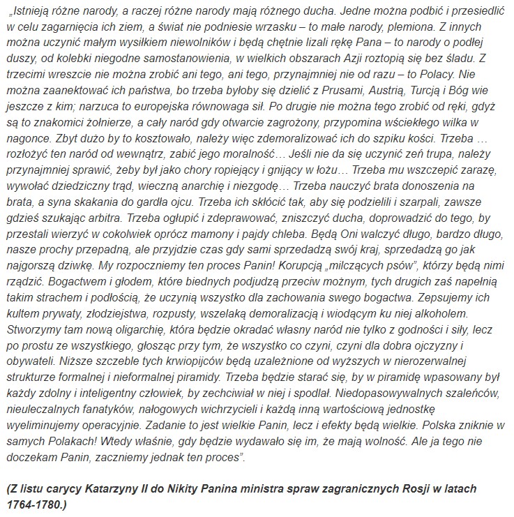 „Istnieją różne narody, a raczej różne narody mają różnego ducha ... z listu carycy Katarzyny II