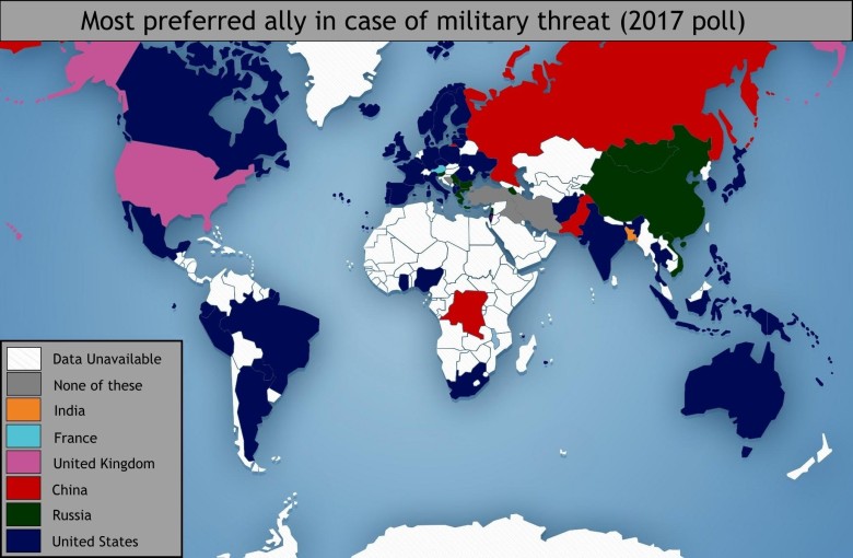 Najczęściej preferowany sojusznik w przypadku zagrożenia militarnego (sonda 2017)