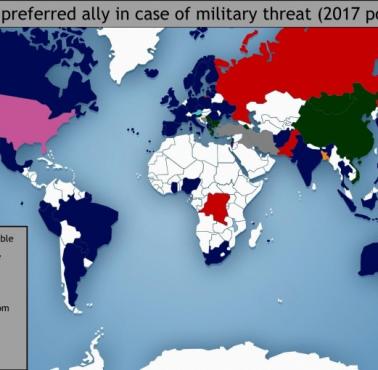 Najczęściej preferowany sojusznik w przypadku zagrożenia militarnego (sonda 2017)