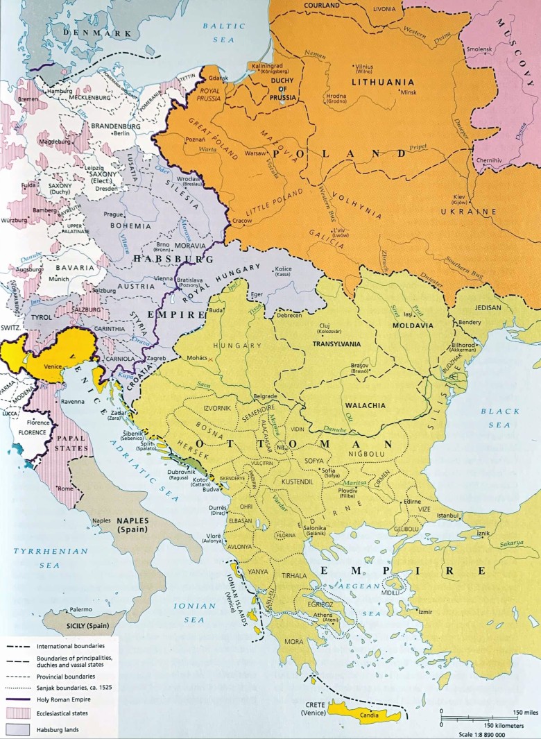 Mapa Europy Środkowej w 1570 roku