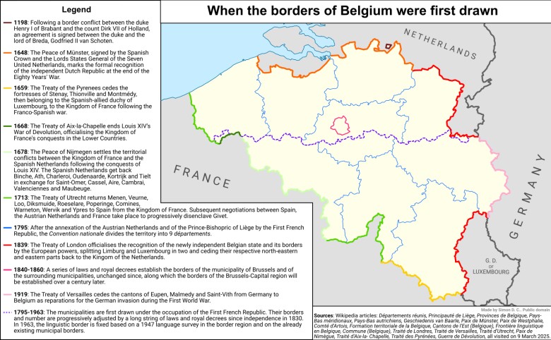 Zmiany granic Belgii, 1198-1963