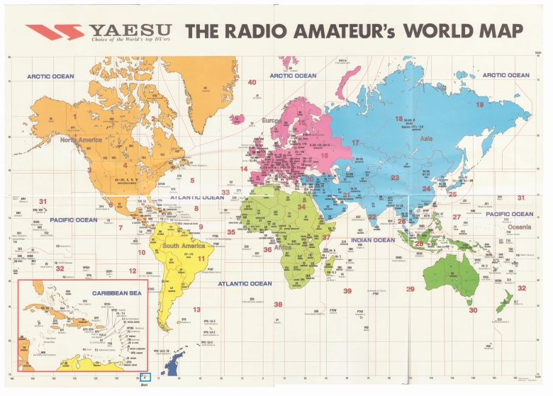 Mapa świata radioamatorów (krótkofalarstwo) przed erą internetu