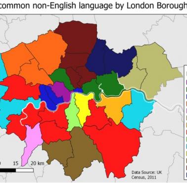 Najczęstszy język nieanglojęzyczny w dzielnicach Londynu, 2011