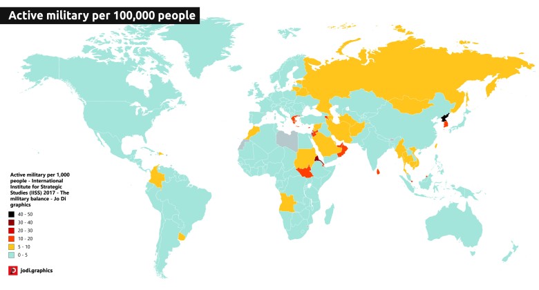 Stopień zmilitaryzowania państwa (personel wojskowy na 100 tys. mieszkańców)