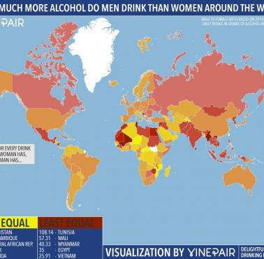 Spożycie alkoholu wśród mężczyzn i kobiet na świecie, 2010
