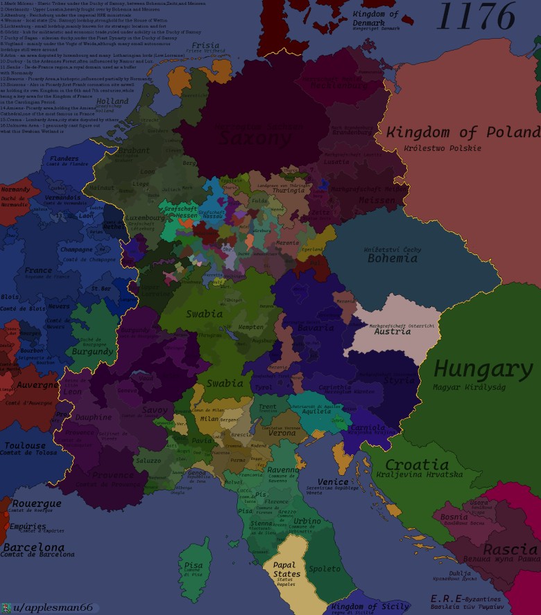 Mapa Europy Środkowej, 1176