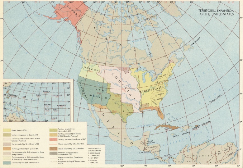 Ekspansja terytorialna USA, mapa z lat 60-tych