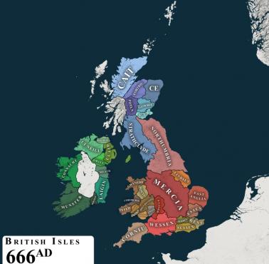 Podział polityczny Wielkiej Brytanii w 666 roku