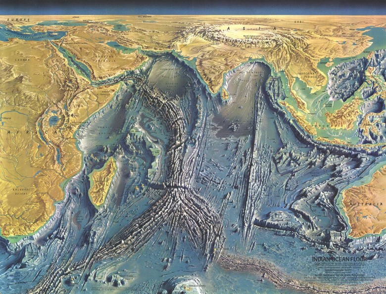 Reliefowa mapa Oceanu Indyjskiego