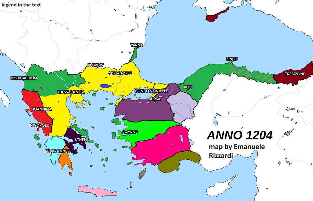 Mapa Bizancjum w 1204 roku